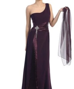 Formal Gowns Eureka Fashion - 1888 Brooch-Accented Asymmetrical Paneled Gown