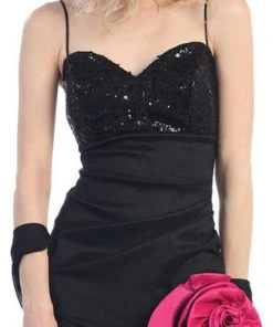 Formal Gowns Eureka Fashion - 1905 Sequin-Ornate Rosette Accented High Low Dress