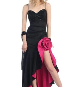 Formal Gowns Eureka Fashion - 1905 Sequin-Ornate Rosette Accented High Low Dress