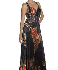 Formal Gowns Eureka Fashion - 2117 V-neck Print Charmeuse A-line Dress