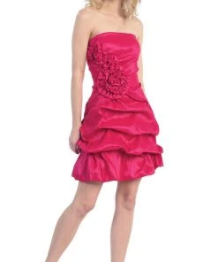 Eureka Fashion - 2261 Rosette Accented Strapless Bubble Dress Cocktail Dresses