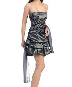 Eureka Fashion - 2261 Rosette Accented Strapless Bubble Dress Cocktail Dresses