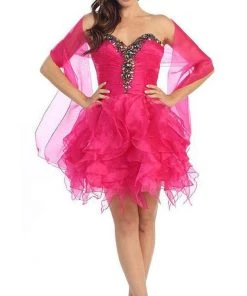 Cocktail Dresses Eureka Fashion - 2273 Embellished Pleated Ruffled A-line Dress