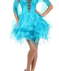 Cocktail Dresses Eureka Fashion - 2273 Embellished Pleated Ruffled A-line Dress