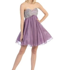 Eureka Fashion - 2301 Beaded Sweetheart Chiffon A-line Dress Cocktail Dresses