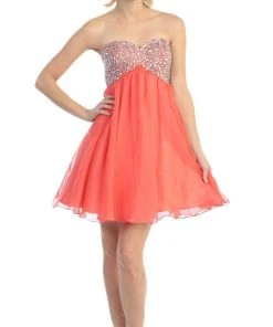 Eureka Fashion - 2301 Beaded Sweetheart Chiffon A-line Dress Cocktail Dresses