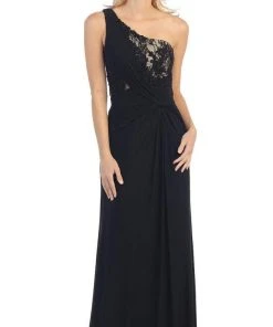 Eureka Fashion - 2370 Lace Asymmetric Long Sheath Dress