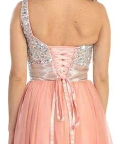 Eureka Fashion - 2401 Beaded One Shoulder Chiffon A-line Dress