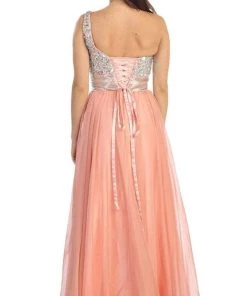 Eureka Fashion - 2401 Beaded One Shoulder Chiffon A-line Dress