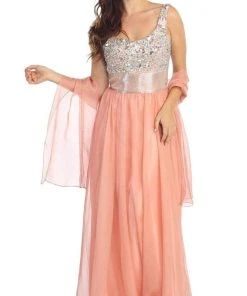 Eureka Fashion - 2401 Beaded One Shoulder Chiffon A-line Dress