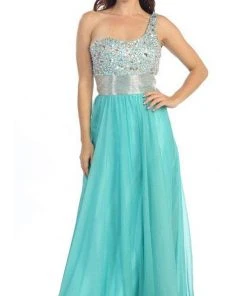 Eureka Fashion - 2401 Beaded One Shoulder Chiffon A-line Dress