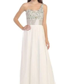 Eureka Fashion - 2401 Beaded One Shoulder Chiffon A-line Dress