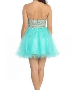 Eureka Fashion - 2614 Strapless Embellished Semi-Sweetheart Dress