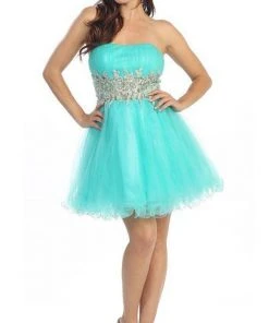 Eureka Fashion - 2614 Strapless Embellished Semi-Sweetheart Dress