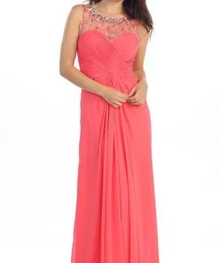 Eureka Fashion - 2666 Sleeveless Beaded Illusion Bateau Chiffon Dress Formal Gowns