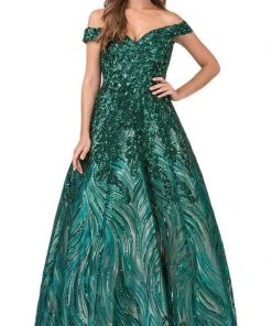 Eureka Fashion - 8007 Sequin Embellished Off-Shoulder Ballgown