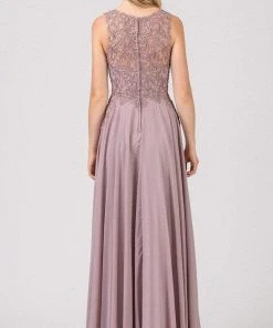 Formal Gowns Eureka Fashion - Embroidered Lace Chiffon A-line Dress 7025 - 1 Pc Mocha In Size L Available