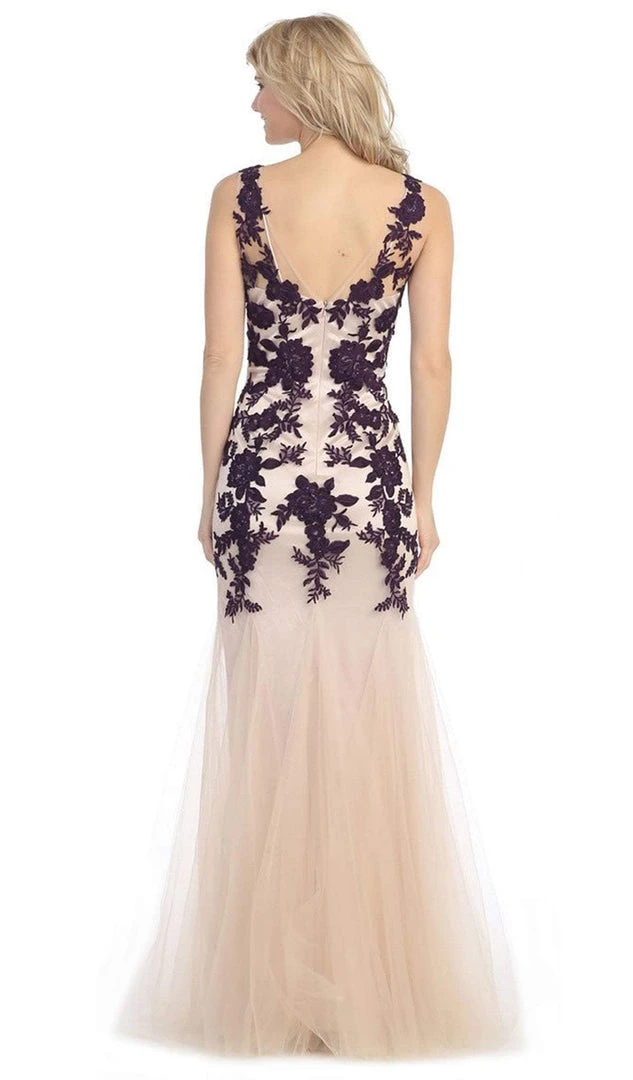 Eureka Fashion - Illusion Bateau Floral Embroidered Trumpet Dress 4 Eureka Fashion - Illusion Bateau Floral Embroidered Trumpet Dress