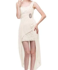 Eureka Fashion - Lace Mini Dress With High Low Chiffon Overskirt 1921 - 1 Pc White In Size XS Available Cocktail Dresses