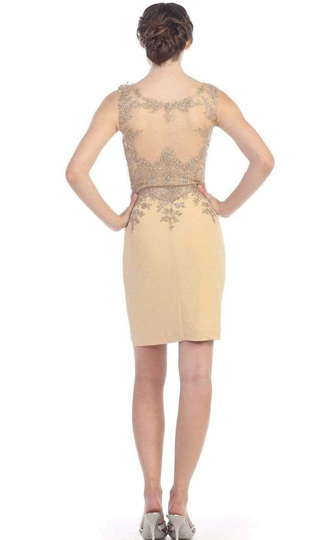 Eureka Fashion - Metallic Lace Illusion Scoop Short Dress 6002 - 1 Pc H.Green/Gd In Size L Available Cocktail Dresses 4 Eureka Fashion - Metallic Lace Illusion Scoop Short Dress 6002 - 1 Pc H.Green/Gd In Size L Available Cocktail Dresses