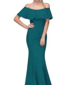 Formal Gowns Eureka Fashion - Ruffle Paneled Off Shoulder Mermaid Gown 7113
