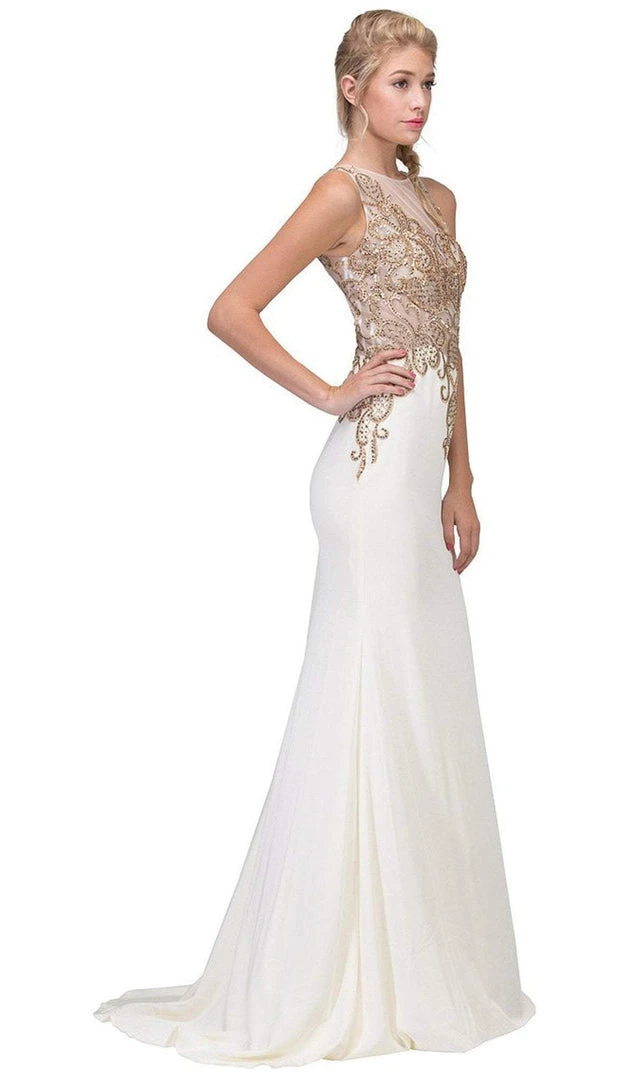 Eureka Fashion - Sleeveless Embroidered Gilt Lace Trumpet Evening Gown 10 Eureka Fashion - Sleeveless Embroidered Gilt Lace Trumpet Evening Gown