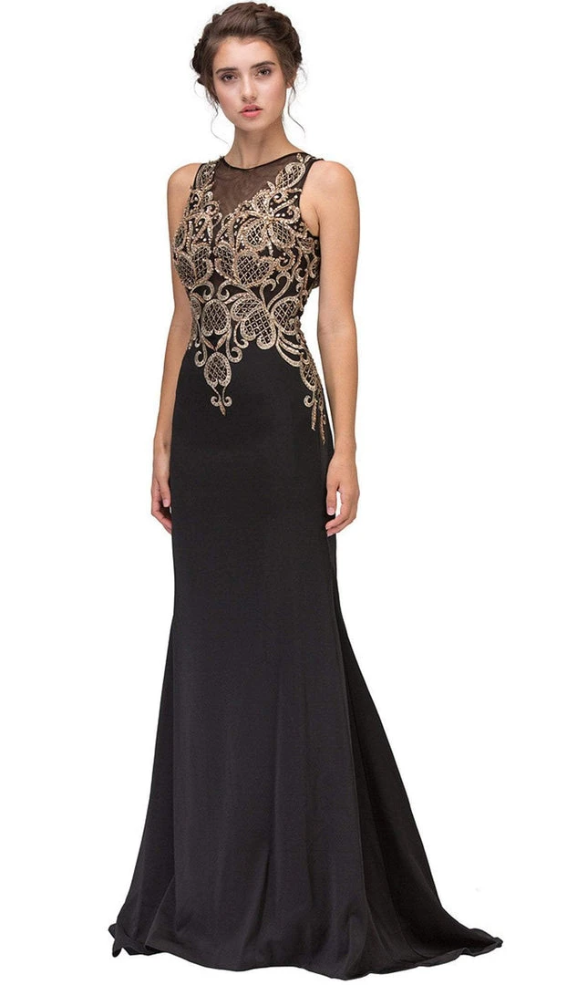 Eureka Fashion - Sleeveless Embroidered Gilt Lace Trumpet Evening Gown 7 Eureka Fashion - Sleeveless Embroidered Gilt Lace Trumpet Evening Gown