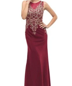 Eureka Fashion - Sleeveless Embroidered Gilt Lace Trumpet Evening Gown 17 Eureka Fashion - Sleeveless Embroidered Gilt Lace Trumpet Evening Gown