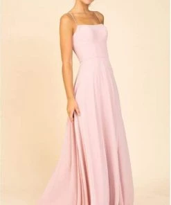 Eureka Fashion - Straight Across A-Line Dress With Slit 9611 - 2 Pc Dusty Rose In Size S And M Available