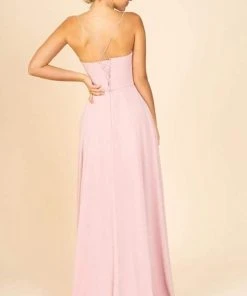 Eureka Fashion - Straight Across A-Line Dress With Slit 9611 - 2 Pc Dusty Rose In Size S And M Available