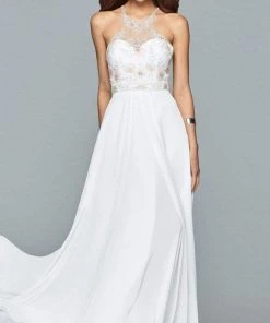 Formal Gowns Faviana - 10043 Floral Beaded Illusion Halter A-Line Dress