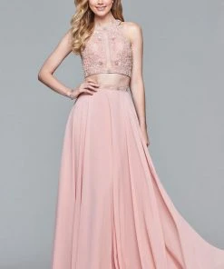 Faviana - 10059 Two-Piece Halter Illusion Panel Gown Formal Gowns