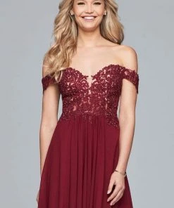 Faviana - 10155 Corded Lace Applique Illusion Bodice Cocktail Dress