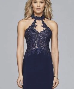 Faviana - 10156 Lace Applique Sheath Cocktail Dress Cocktail Dresses