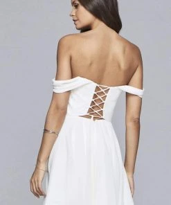 Faviana - 10163 Deep Off-Shoulder Chiffon Cocktail Dress Cocktail Dresses