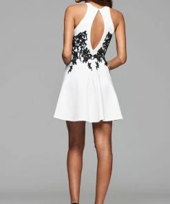 Faviana - 7864 Ottoman High Neck Cocktail Dress With Lace Applique Cocktail Dresses 9 Faviana - 7864 Ottoman High Neck Cocktail Dress With Lace Applique Cocktail Dresses