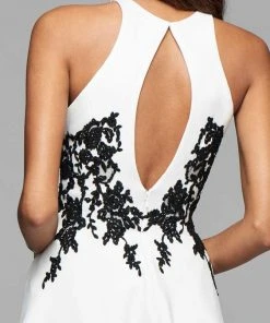 Faviana - 7864 Ottoman High Neck Cocktail Dress With Lace Applique Cocktail Dresses 11 Faviana - 7864 Ottoman High Neck Cocktail Dress With Lace Applique Cocktail Dresses