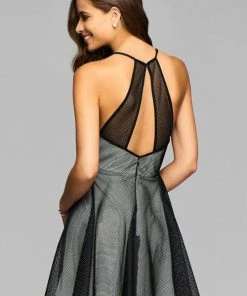 Cocktail Dresses Faviana - 7874 Lace Halter Neck A-Line Dress - 1 Pc Black/Ivory In Size 8 Available 5 Cocktail Dresses Faviana - 7874 Lace Halter Neck A-Line Dress - 1 Pc Black/Ivory In Size 8 Available
