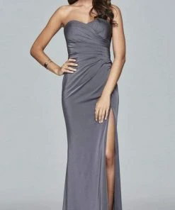 Faviana - 7891 Satin Sweetheart Evening Dress - 1 Pc Smoke Grey In Size 6 Available