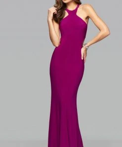 Formal Gowns Faviana 7894 High Halter Jersey Cutout Sheath Gown - 1 Pc Wild Orchid In Size 6 Available