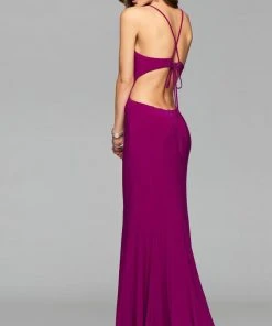 Formal Gowns Faviana 7894 High Halter Jersey Cutout Sheath Gown - 1 Pc Wild Orchid In Size 6 Available