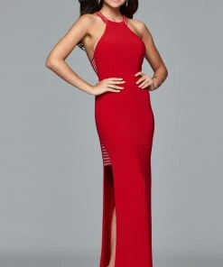 Faviana - 7918 Long Halter Dress With Illusion Insets Formal Gowns