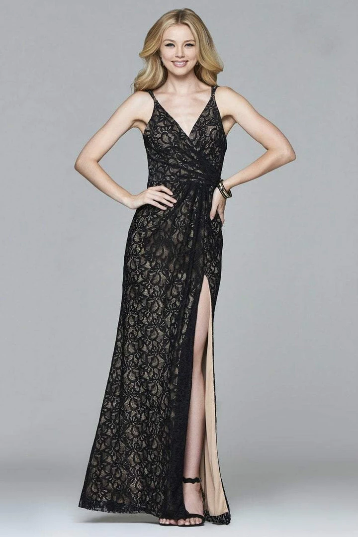 Faviana - 7995 Long V-neck With Lace Detail Formal Gowns 3 Faviana - 7995 Long V-neck With Lace Detail Formal Gowns