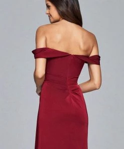 Faviana - 8050-1 Draped Sleeve Off Shoulder Satin Dress