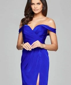 Faviana - 8050-1 Draped Sleeve Off Shoulder Satin Dress
