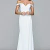 Formal Gowns Faviana - 8083 Off-Shoulder Surplice Sheath Gown - 1 Pc Navy In Size 4 Available