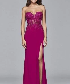 Formal Gowns Faviana 9412 Long Jersey Evening Dress With Sequin Bodice -1 Pc Berry In Size 14W Available