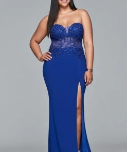 Formal Gowns Faviana 9412 Long Jersey Evening Dress With Sequin Bodice -1 Pc Berry In Size 14W Available
