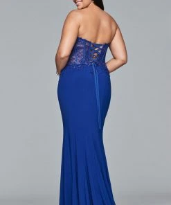 Formal Gowns Faviana 9412 Long Jersey Evening Dress With Sequin Bodice -1 Pc Berry In Size 14W Available