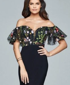 Cocktail Dresses Faviana - Embroidered Jersey Cocktail Dress S8081